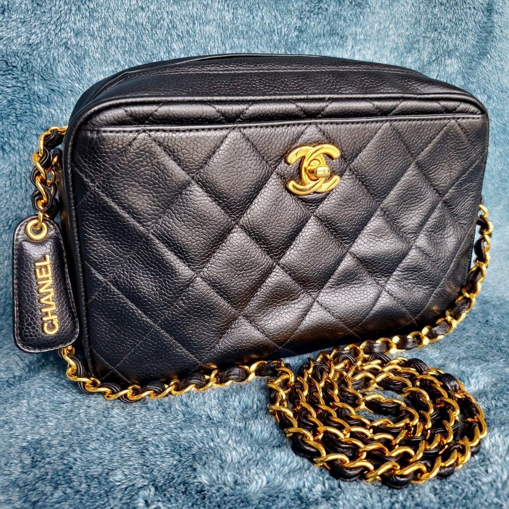 CHANEL Vintage Camera Bag Black Caviar Leather Diamond Stitch